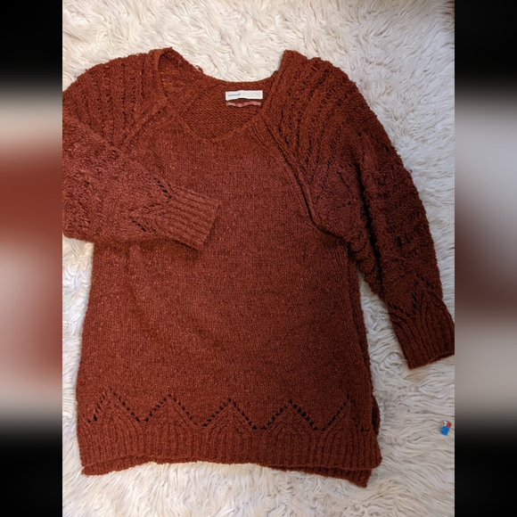 Anthropologie Pilcro Devenne Pointelle Pullover Sweater Cedar rust color - Picture 1 of 9